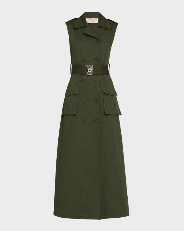 Belted Gabardine Midi Utility Dress